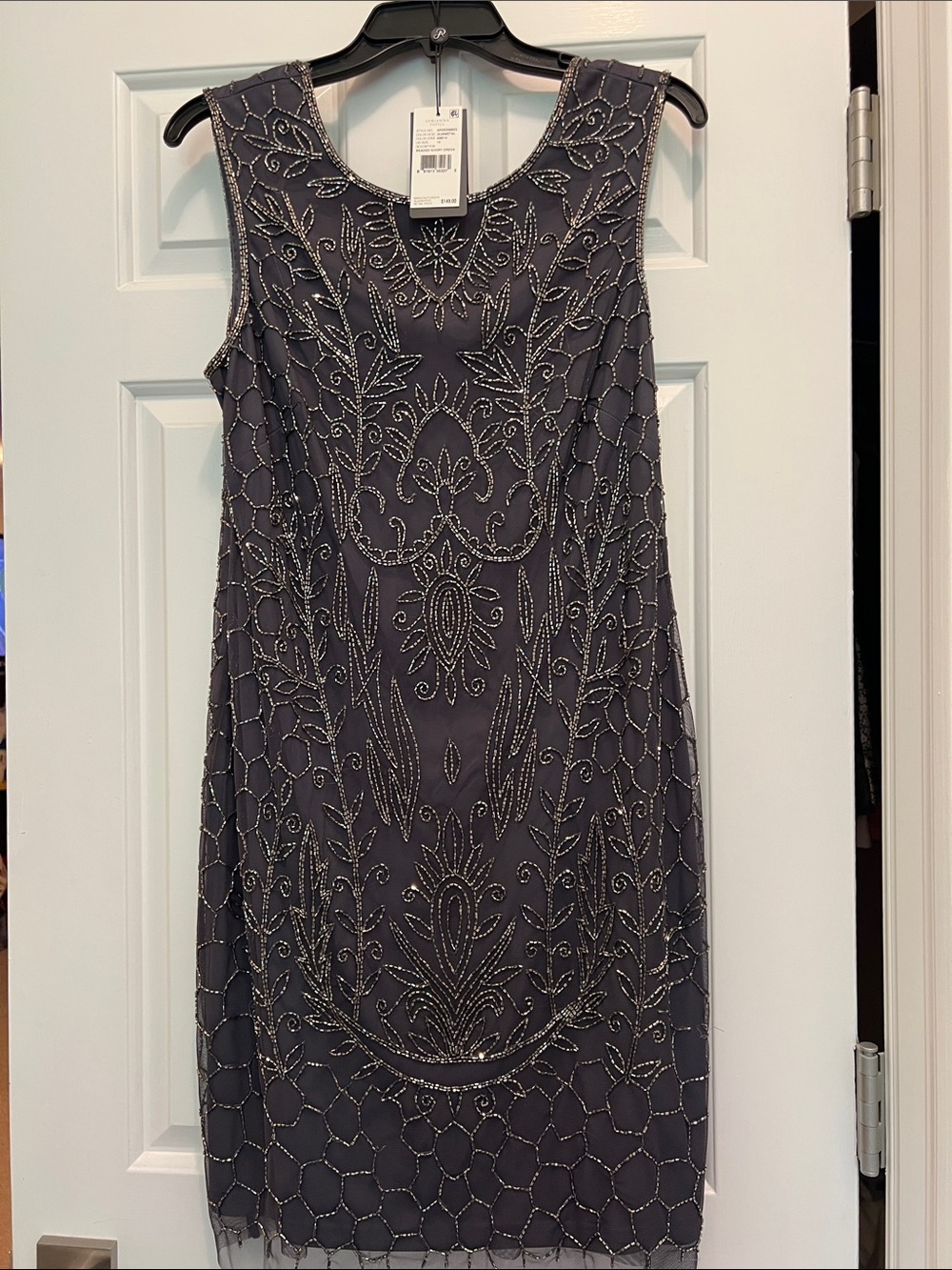 Adrianna Papell Beaded Sleeveless Midi Dress - Gunmetal Gray